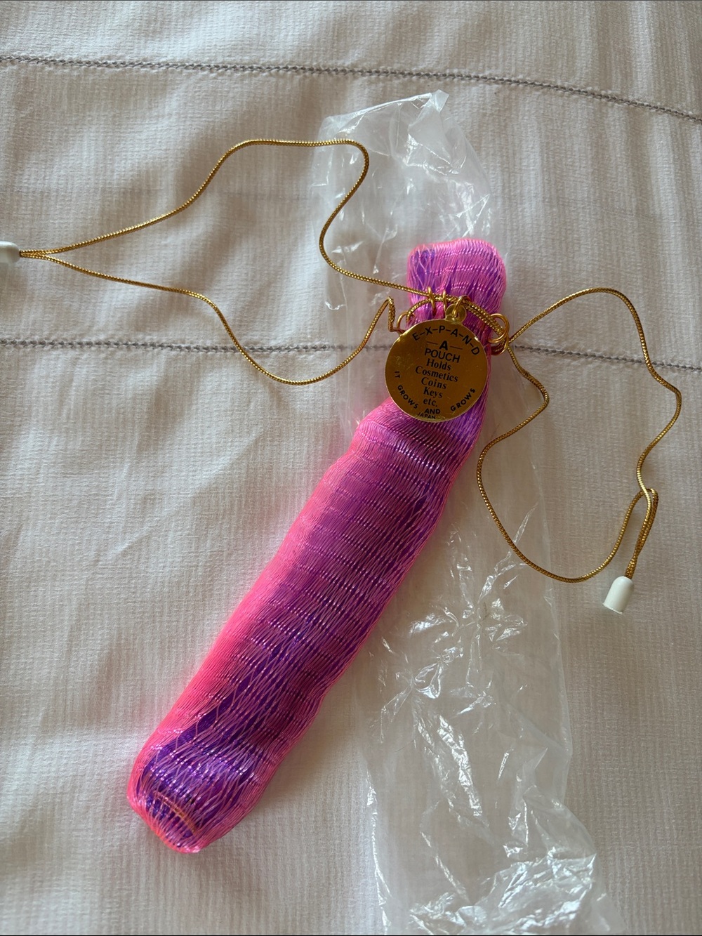 Vintage Mid Century Mesh Vinyl EXPANDA Pouch Pink JAPAN NOS w/Tag Retro Kitsch